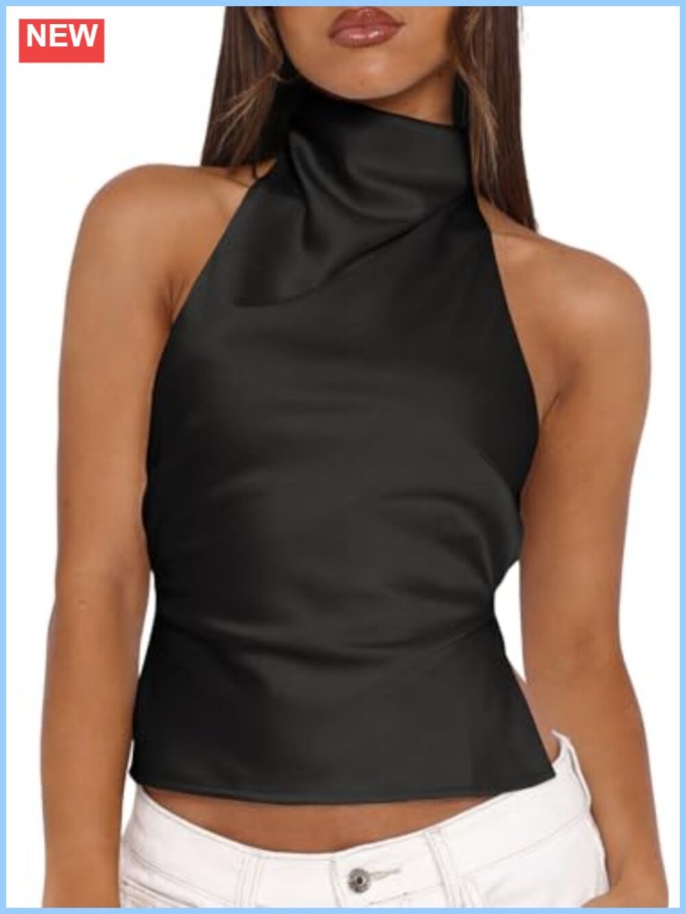 Women's Halter Mock Neck Crop Top Tie Backless Sleeveless Summer Cami